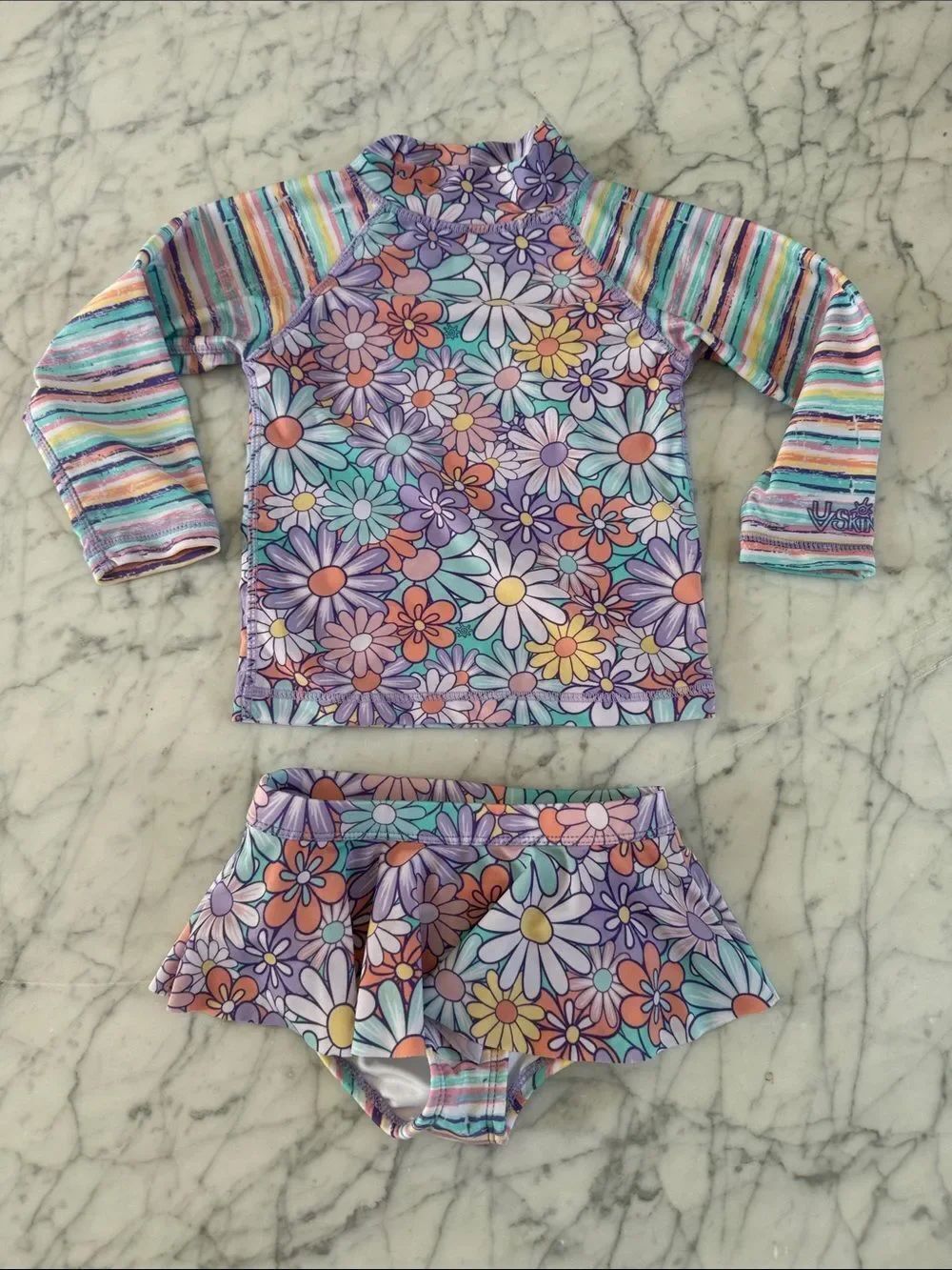 UV SkinzโKids Purple Floral Rash Guard Set - Swim Top & Skirt Size 3T